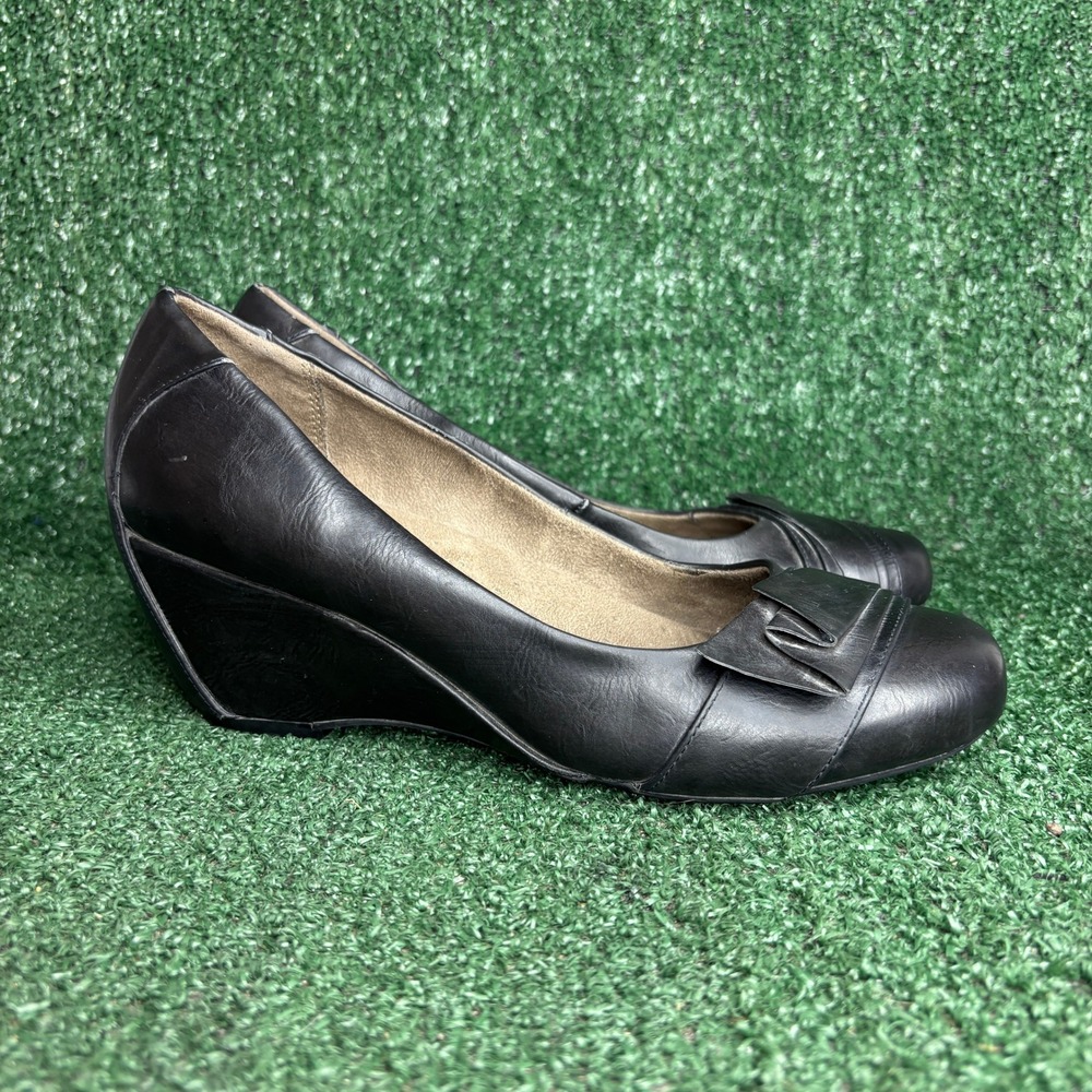 Natural Soul by Naturalizer Ellie Bow Wedge Classic Pump Black Womens‎ 8.5 Wide